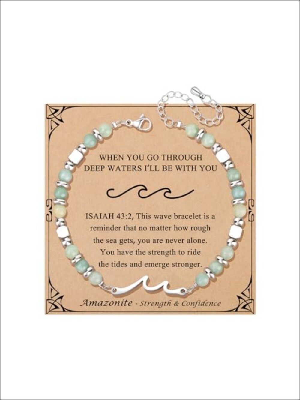 Amazonite Bracelet for Women 4mm Wave Charm Adjustable Stainless Steel Beads